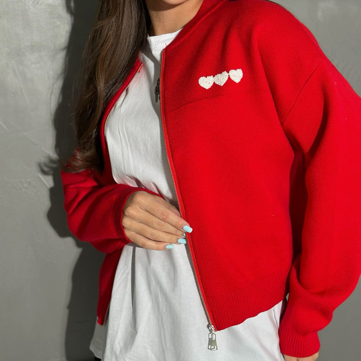 Ladies casual short-sleeve cardigan with heart-shaped appliqués Lune London