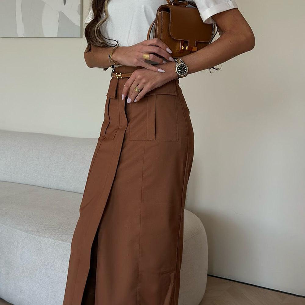 Midi skirt for women with high waist and practical pockets Lune London