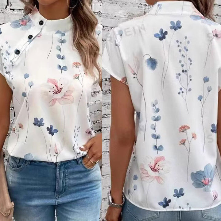 Women’s blouse with floral pattern and cape sleeves Lune London