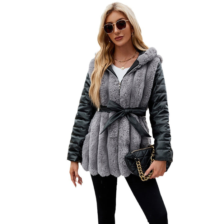 Reversible women's jacket with hood and faux fur belt Lune London