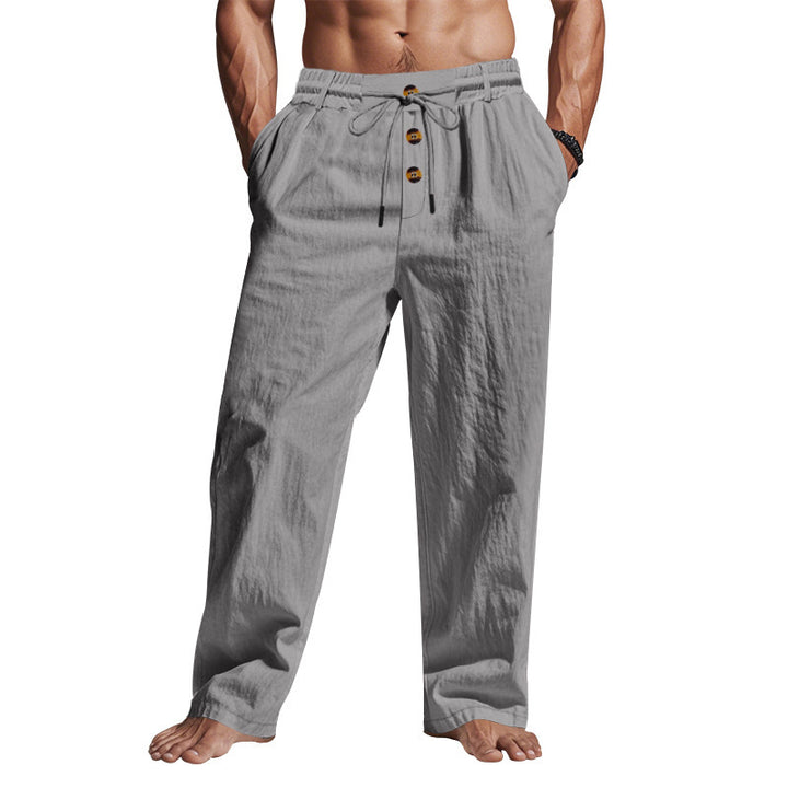 Comfortable and airy linen pants for men with elastic waistband and practical pockets Lune London