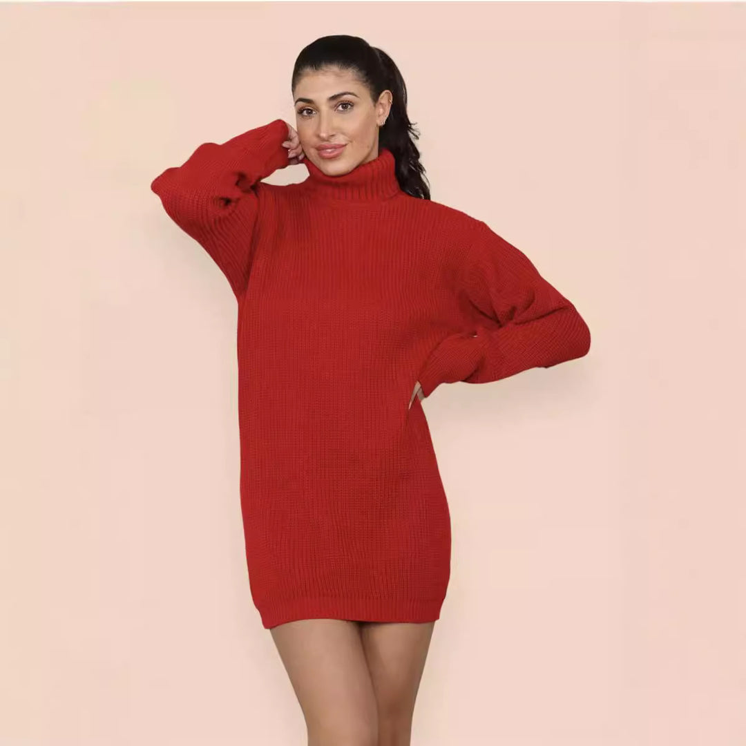 Robe en tricot pour femmes avec col roulé haut et coupe décontractée Chic & Stil