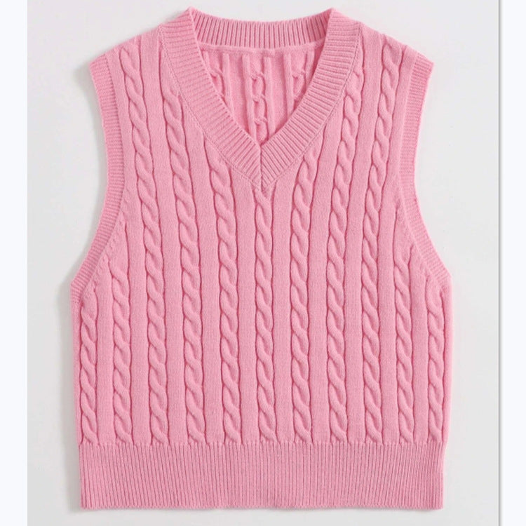Knitted vest for women with V-neck and twisted pattern Lune London