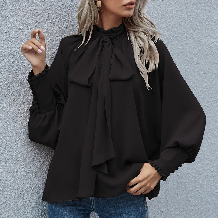 Ladies Elegant blouse with knot and puff sleeves Lune London