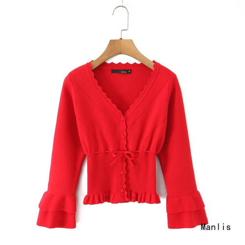 Original cut knitted jacket for women with ruffle details Lune London