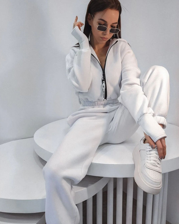 Women’s comfortable hooded jumpsuit with elastic waist and full zip Lune London