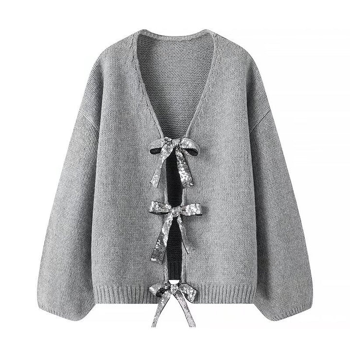 Cardigan en tricot lâche pour femmes avec détails élégants en forme de nœud Chic & Stil