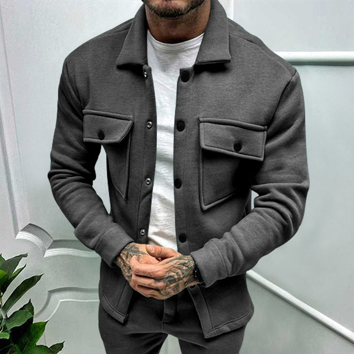 Robust flannel jacket for men with practical chest pockets and modern high collar Lune London