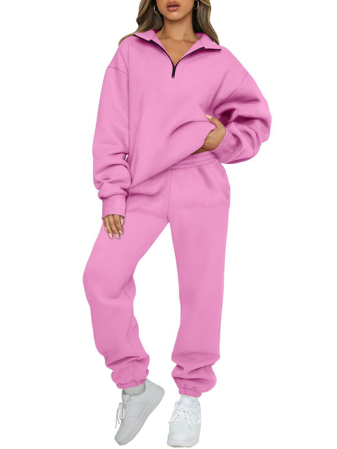 Oversized women's tracksuit set with high collar and zipper Lune London