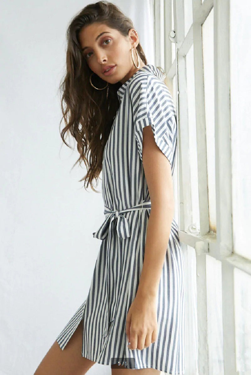 Casual striped shirt dress for women with belt at the waist Lune London