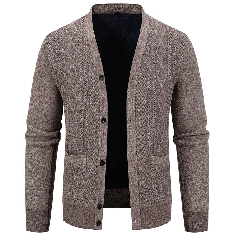 Men's knitted jacket with textured design and button closure Lune London