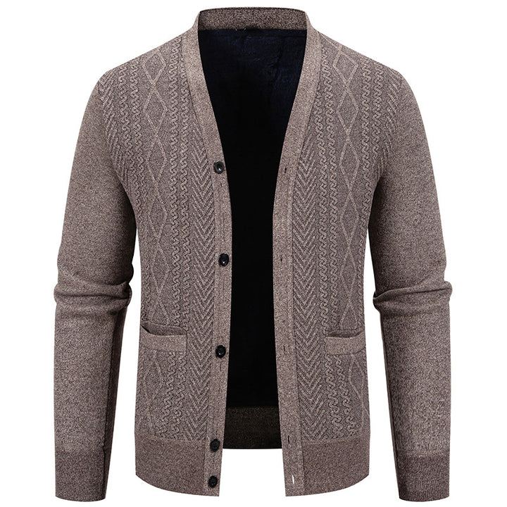 Men's knitted jacket with textured design and button closure Lune London