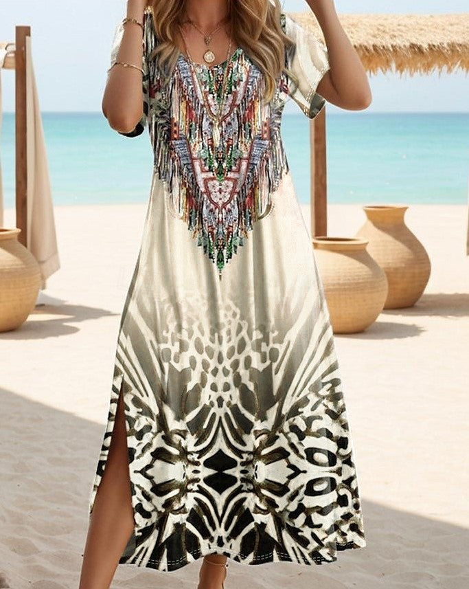 Maxi dress for women with eye-catching sequin embellishments and floral pattern Lune London