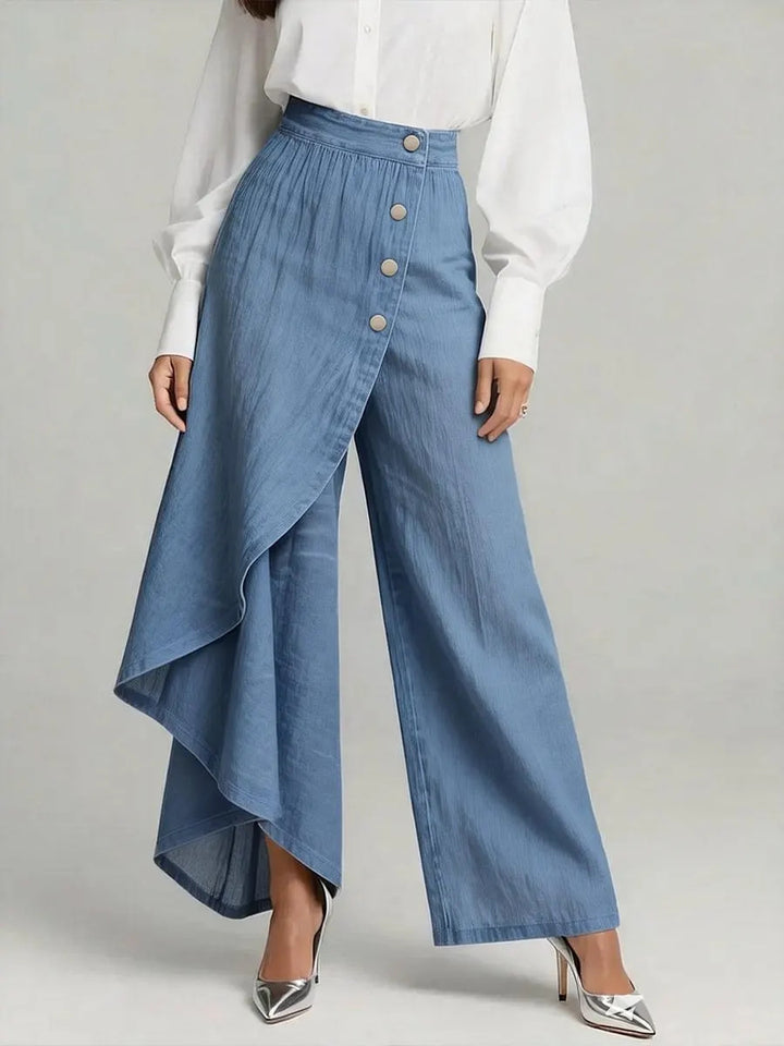 Women's denim skirt with asymmetrical cut and button details Lune London
