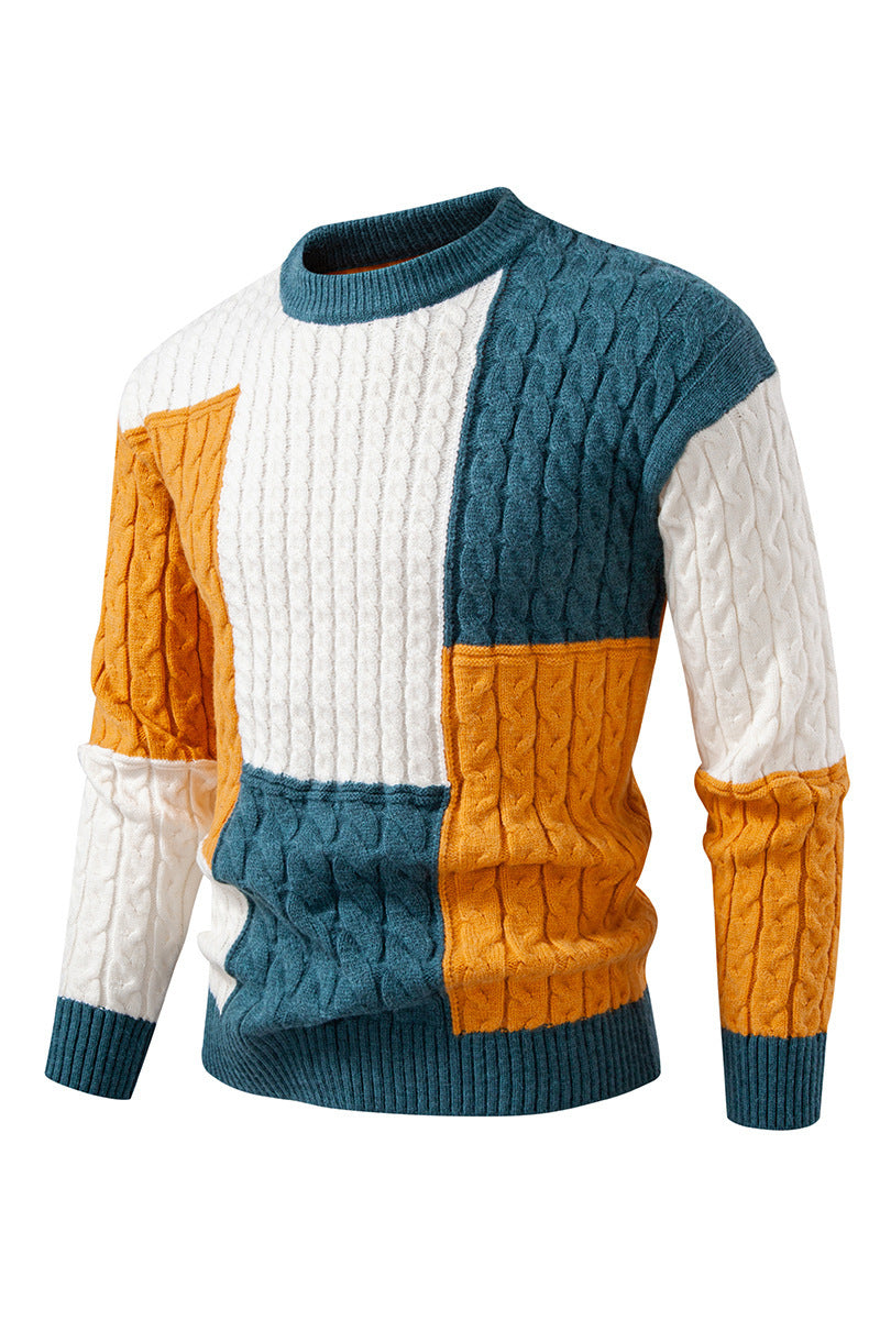 Modern knitted sweater for men with a creative color block look Lune London