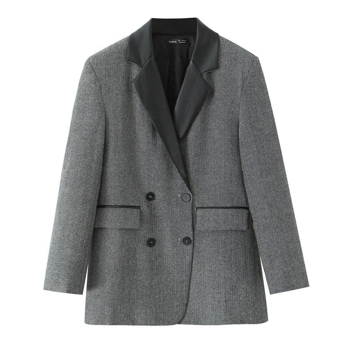 Trendy women's blazer with elegant houndstooth pattern and soft collar Lune London