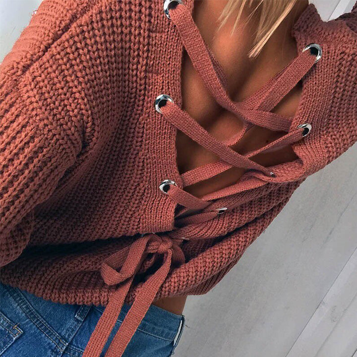 Knitted sweater for women with a creative back design and unique lace details Lune London