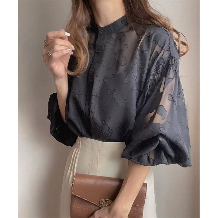 Women Embroidered Floral Transparent Blouse Lune London