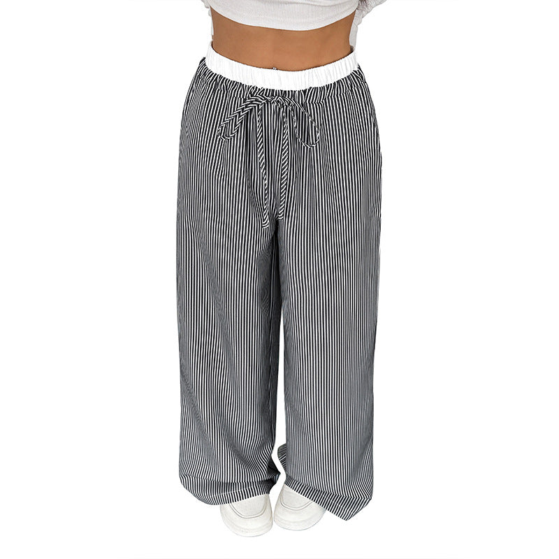 Wide striped pants for women with drawstring belt Lune London