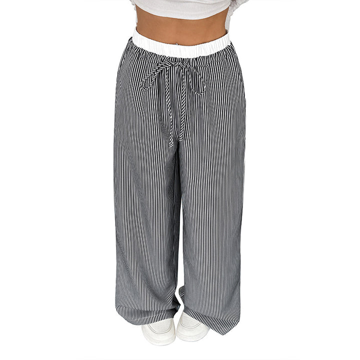 Wide striped pants for women with drawstring belt Lune London