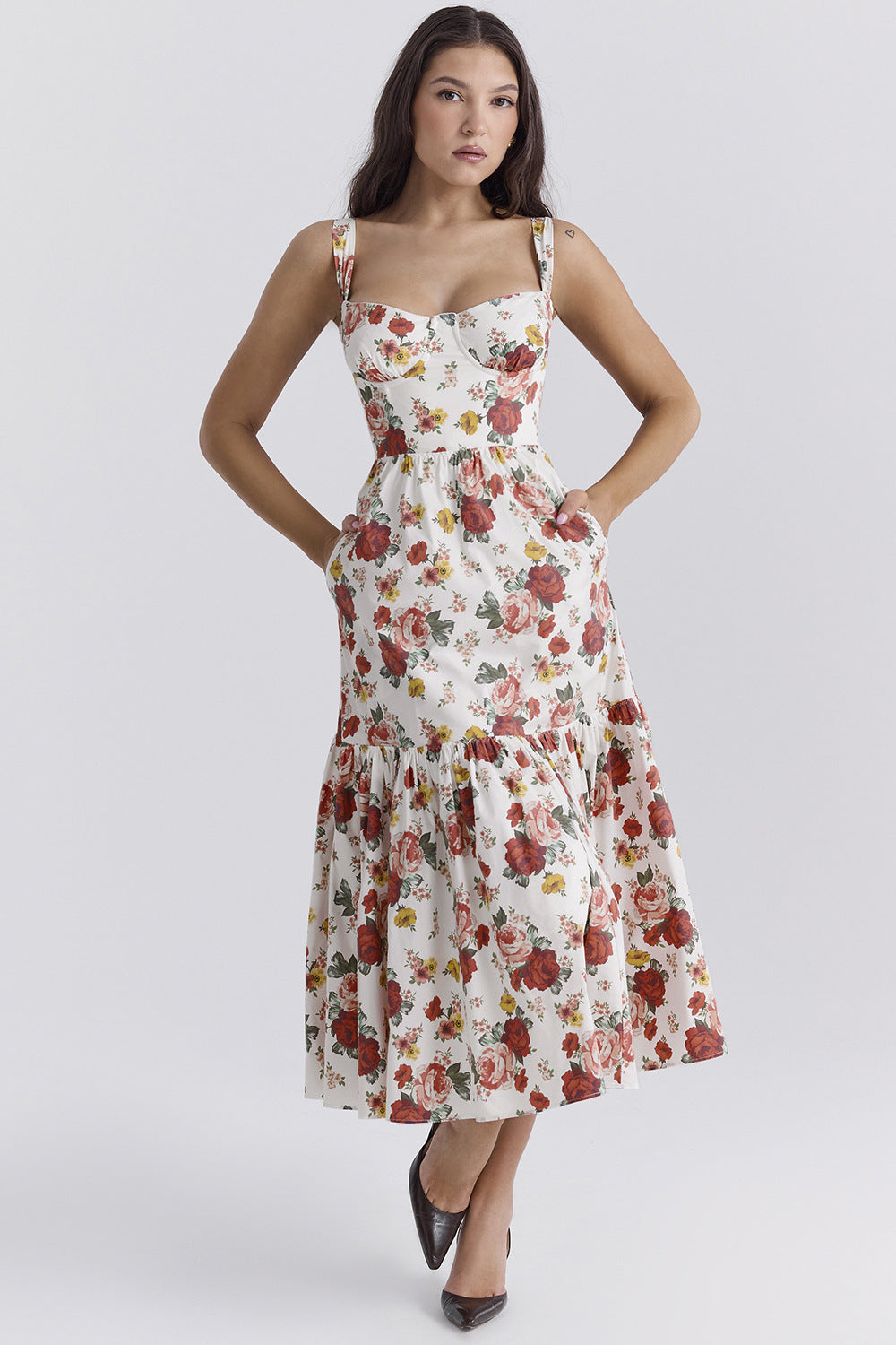 Chic & Stil Floral Design Maxi Dress for Women with Side Pockets