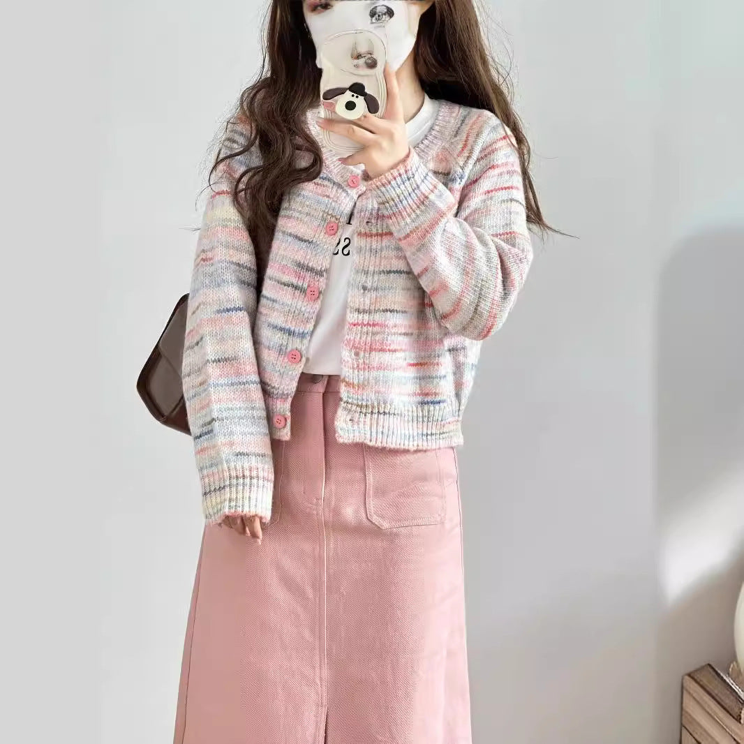 Women's knitted jacket with colorful pattern and delicate buttons Lune London