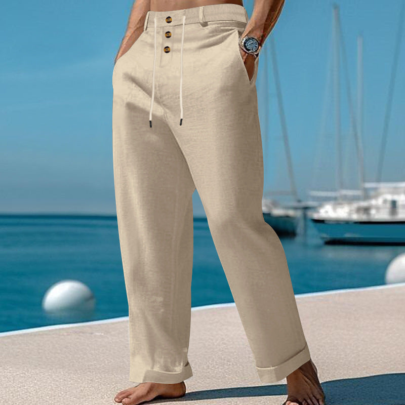 Casual summer pants for men with elastic waistband and practical button design Lune London