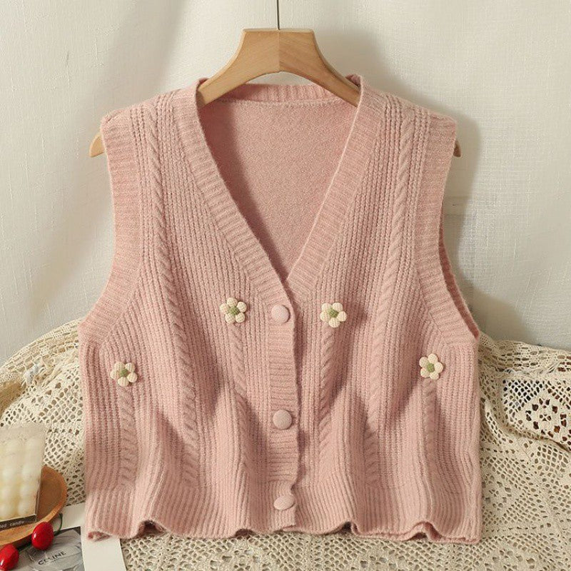 Women's knitted vest with floral appliqués Lune London