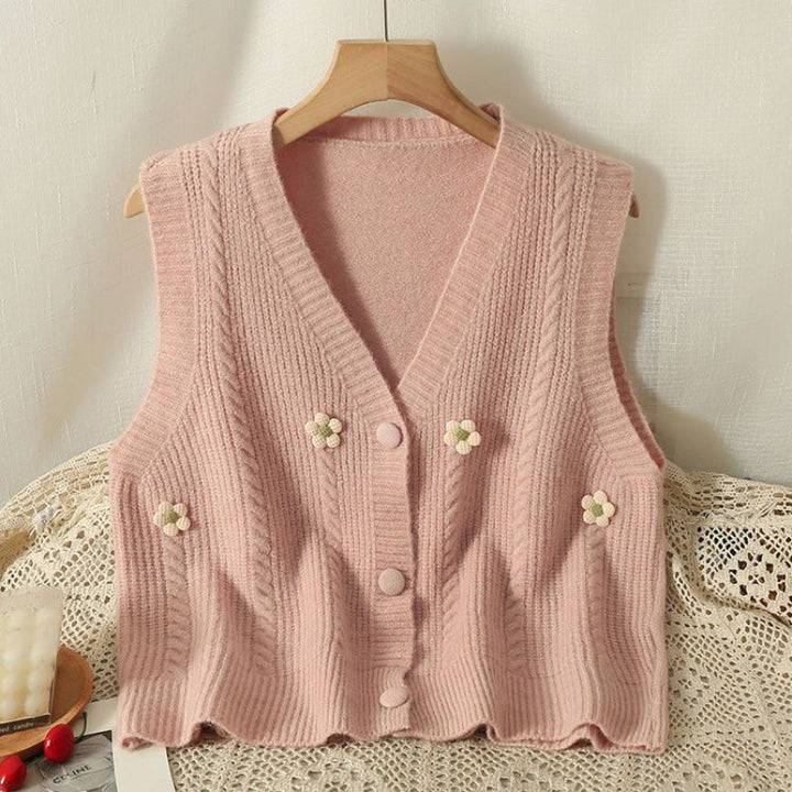 Women's knitted vest with floral appliqués Lune London