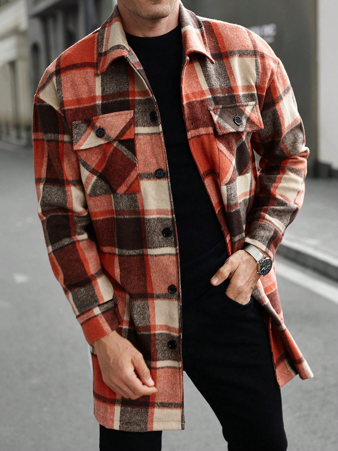 Flannel shirt jacket for men with a checked design and practical pockets Lune London
