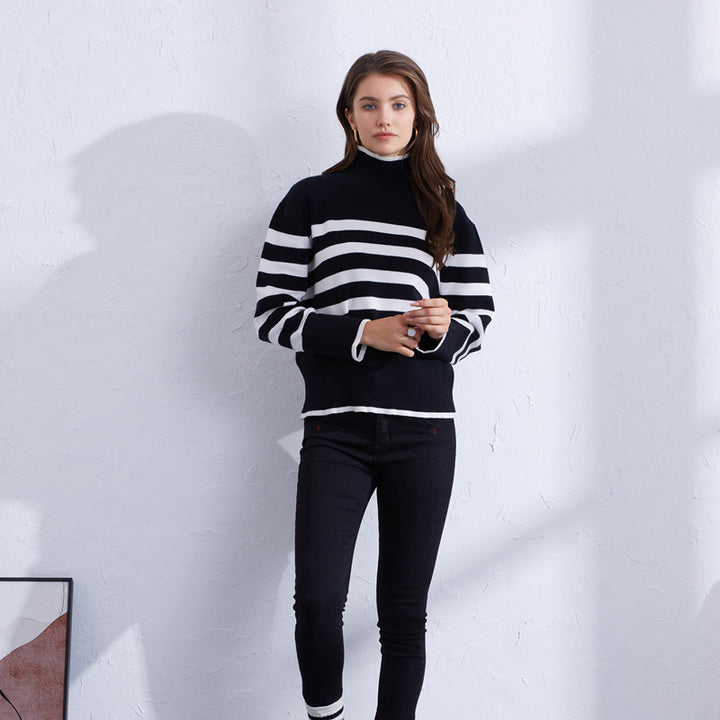 Ladies striped high quality sweater with high collar Lune London