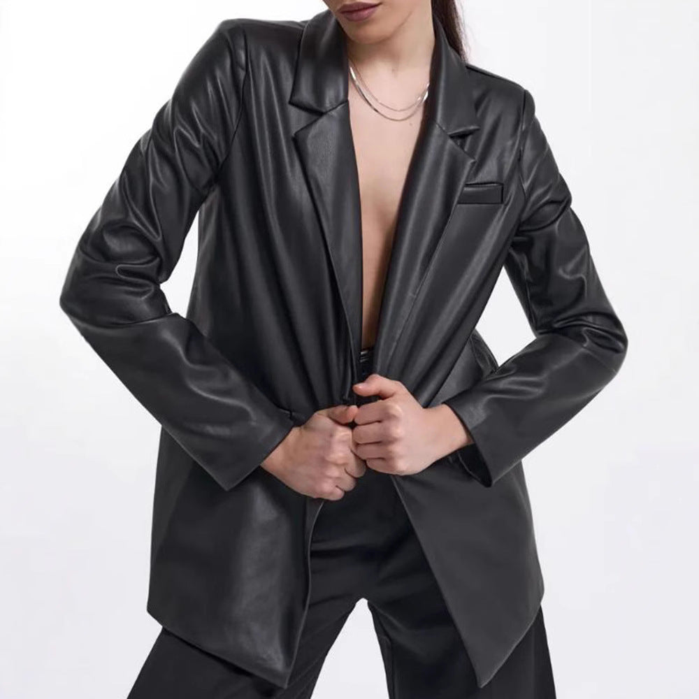 Minimalist and stylish synthetic leather blazer for women Lune London