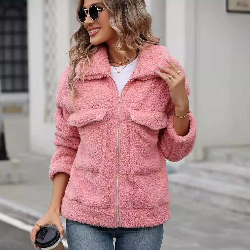 Lady soft jacket with large front pockets and zipper Lune London