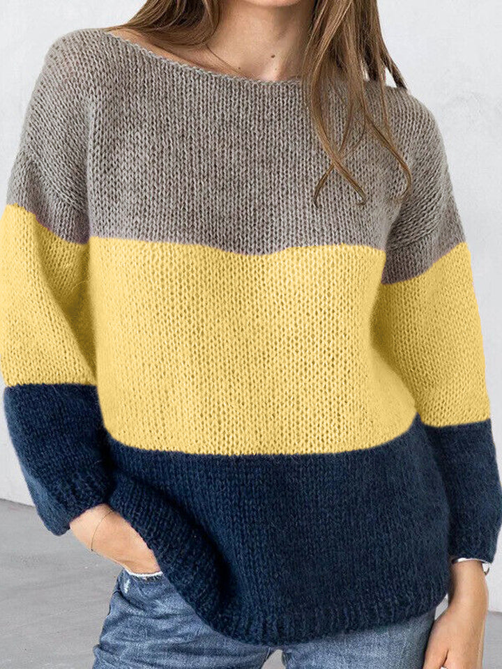 Casual striped sweater for women with wide neckline Lune London