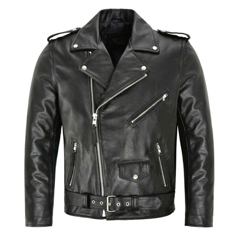Men's leather motorcycle jacket with asymmetrical zipper and practical pockets Lune London