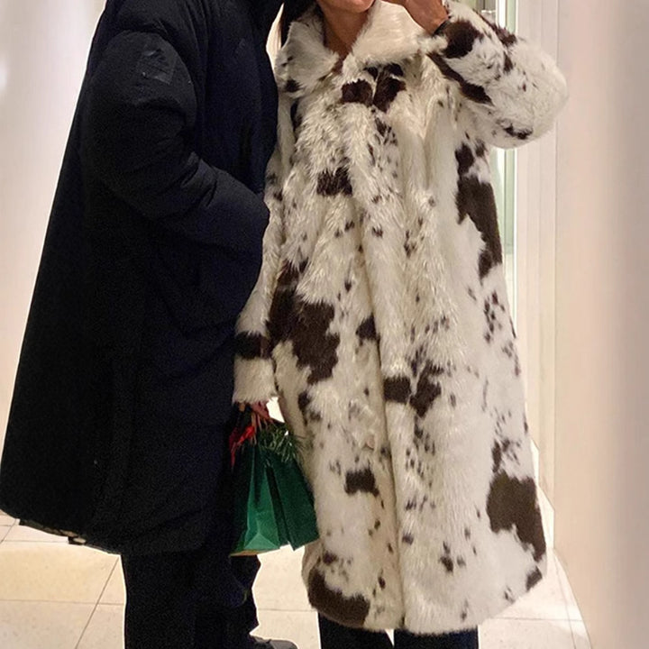 WomenLuxury faux fur coat with bold pattern Lune London