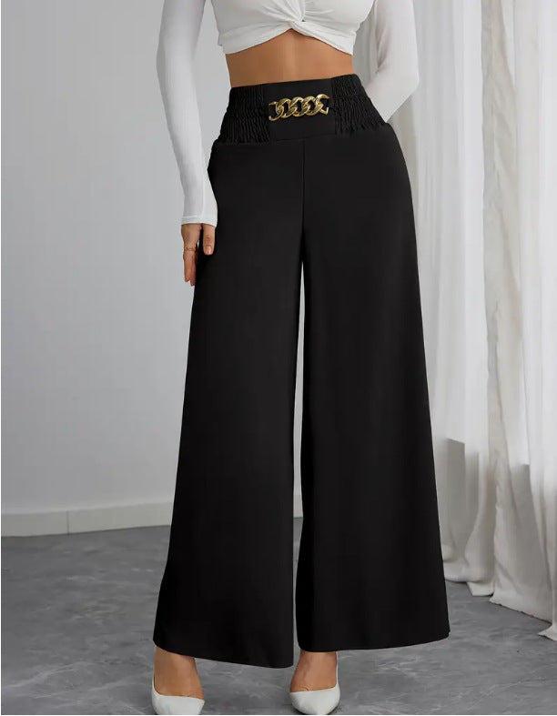 High-waisted wide-leg pants for women with decorative elastic and a trendy belt Lune London
