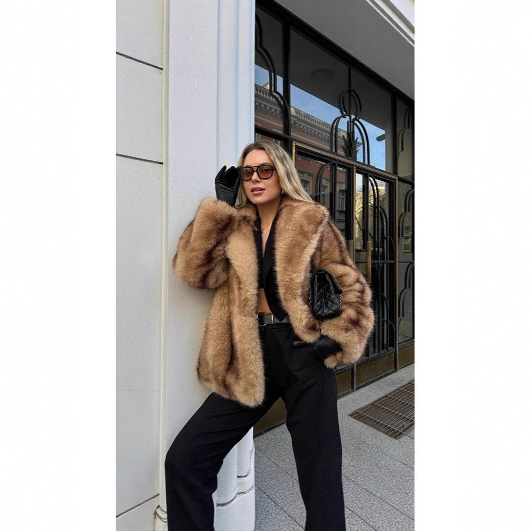 Ladies Elegant Faux Fur Coat Lune London