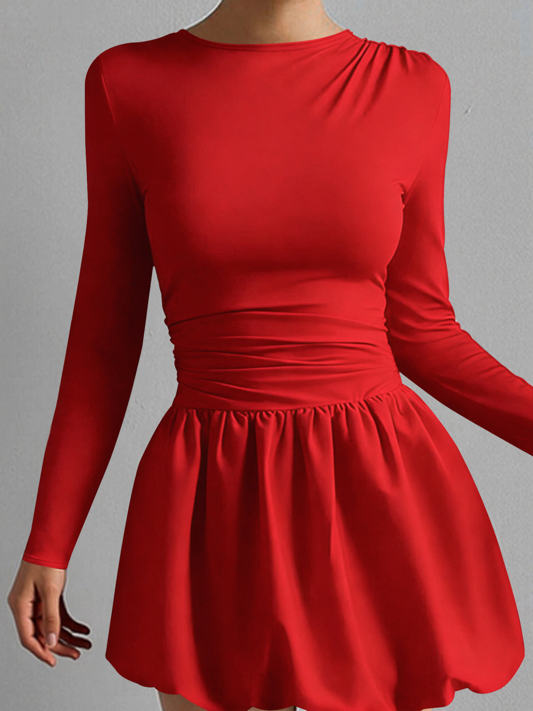 Women’s figure-flattering dress with long sleeves and gathered hem Lune London