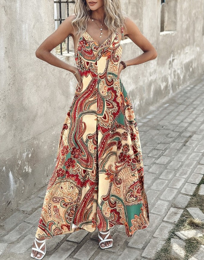Chic Maxi Dress and Bohemian Paisley Print Style for Women