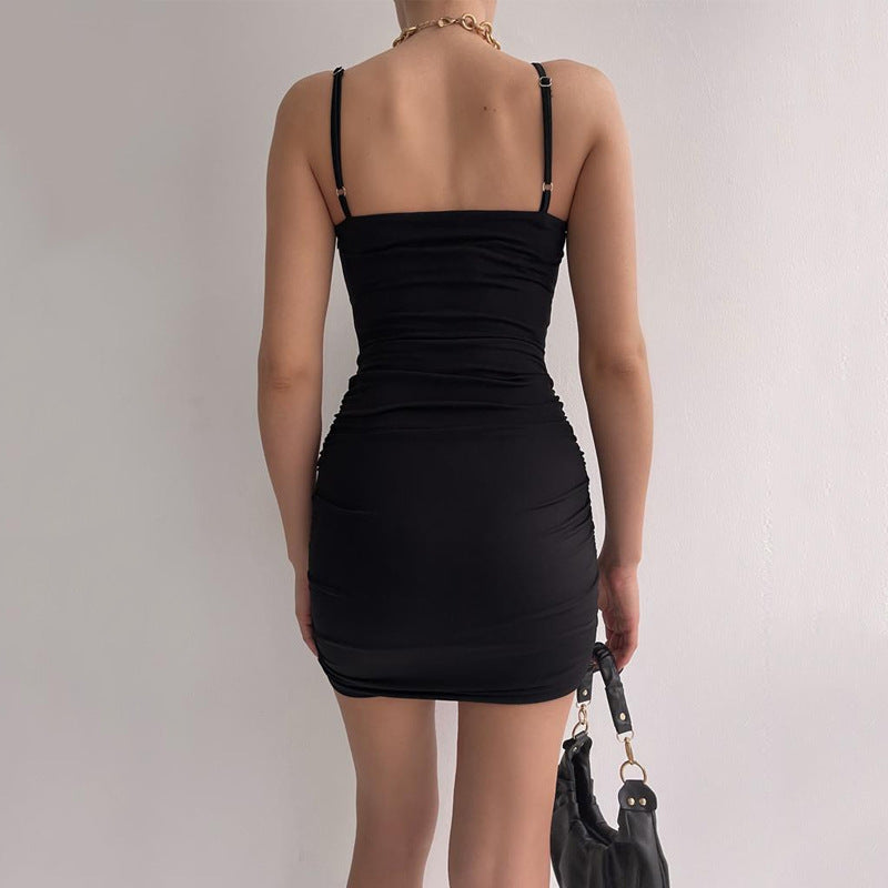 Draped wrap dress for women with plunging neckline and gathers Lune London