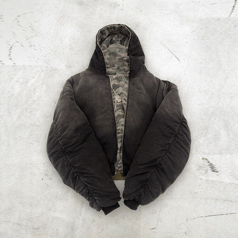 Oversized camouflage jacket for women with hood and zipper Lune London