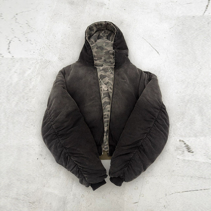 Oversized camouflage jacket for women with hood and zipper Lune London