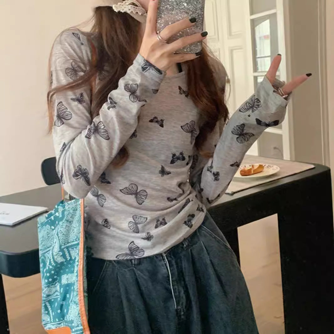 Ladies long sleeve shirt with fine butterfly pattern Chic & Stil