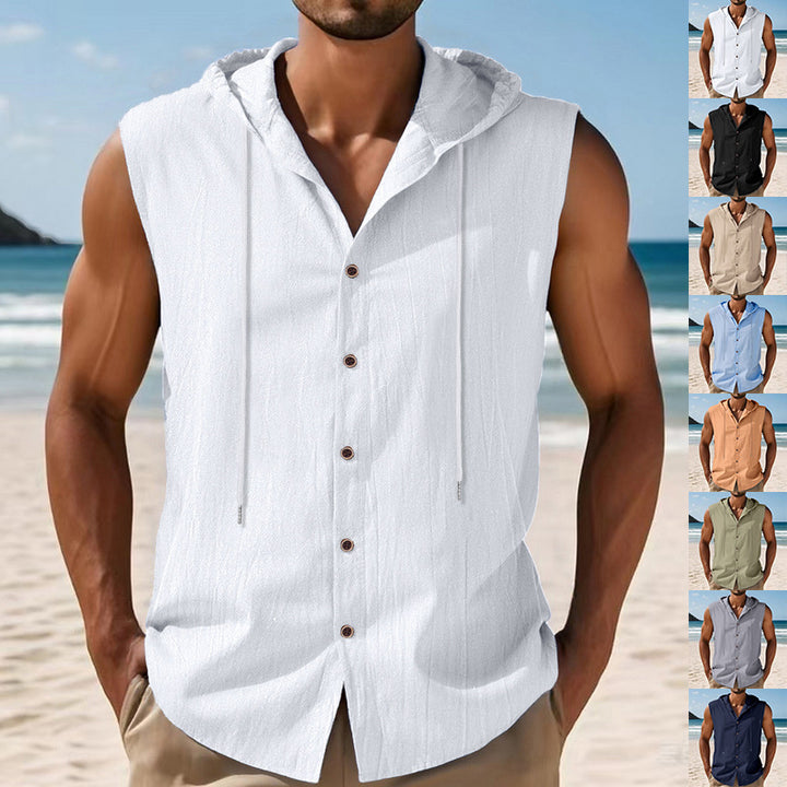 Sleeveless shirt for men with hood and button closure Lune London