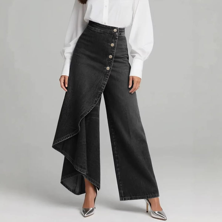 Women's denim skirt with asymmetrical cut and button details Lune London