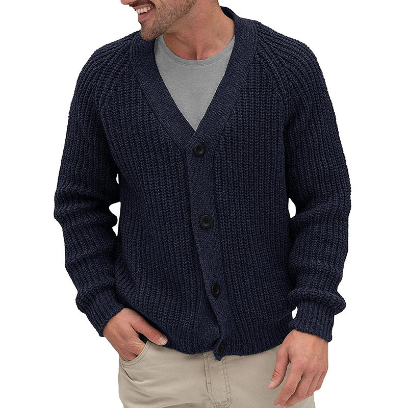 Men's knitted jacket with a coarse knit structure and elegant button details Lune London