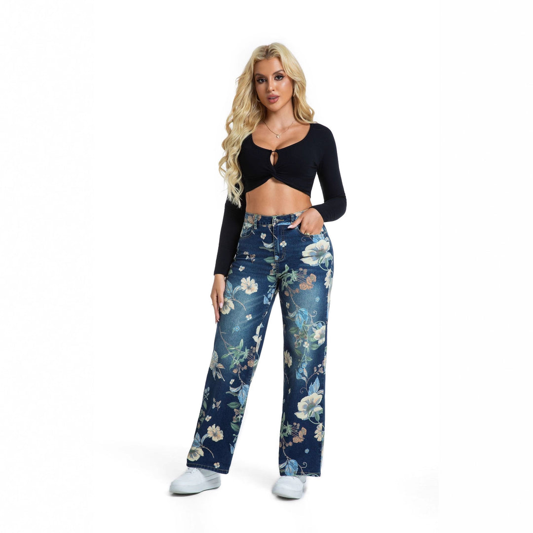 Wide jeans for women with floral design and high waist Lune London
