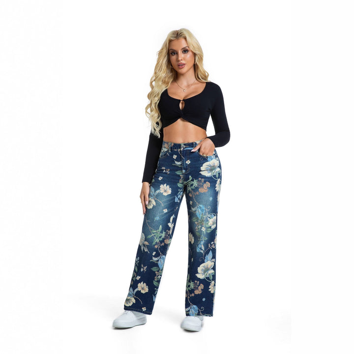 Wide jeans for women with floral design and high waist Lune London