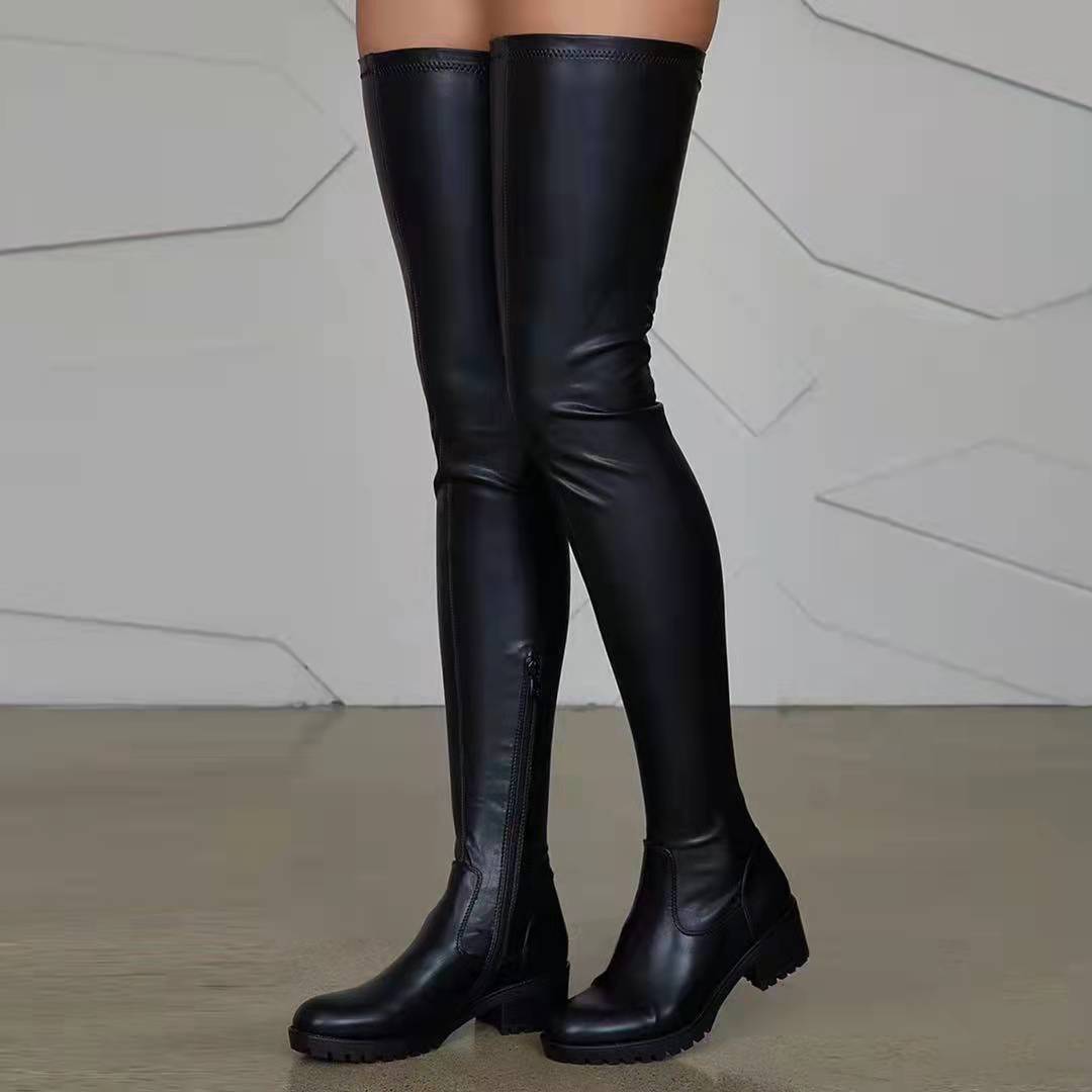 Knee-high synthetic leather boots for women with non-slip sole Lune London